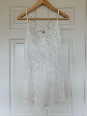 Lulu's White Lace Chemise Romper with Delicate Straps L